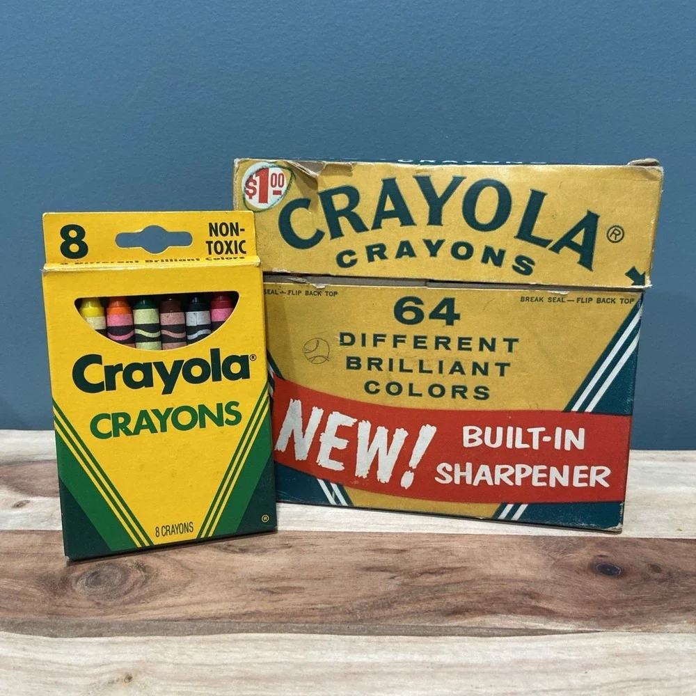 Vintage Crayola Crayons Binney Smith #64 Box Built In Sharpener + B & S 8 Pack